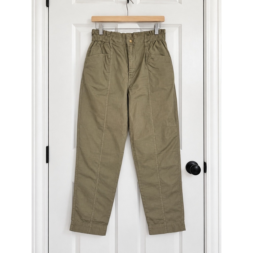 Madewell Pull on Paperbag Pants Neutral Olive‎ Green Utility Tapered Ankle 27
